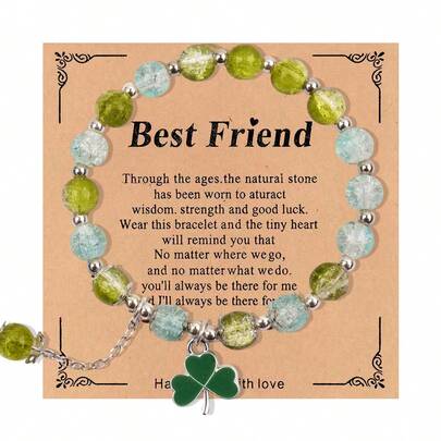 Cute Lucky Four-Leaf Clover Pendant Bubble Bracelet, Friendship Bracelet Gift, Suitable For St. Patrick's Day, Back To School, Graduation Gift For Daughter