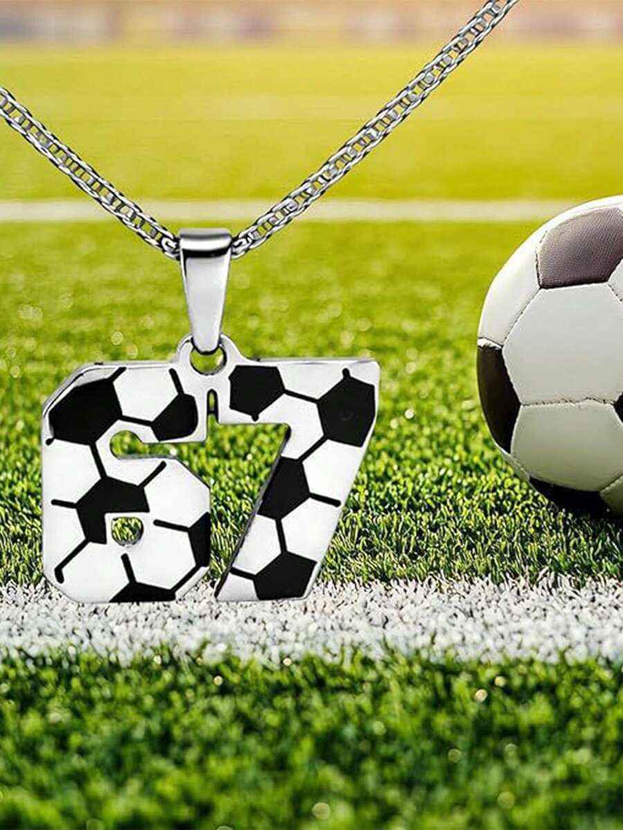 1pc 67 Necklace Basketball Soccer Baseball Team Number Pendant Inspirational Sport Necklaces Chunky Chain Football Jewelry Gift - Multicolor - View 1