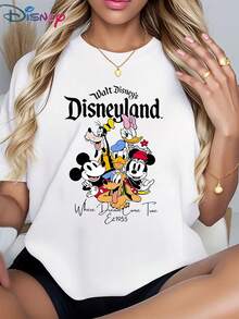 Disneyland Mickey And Friends Women's Short-Sleeve White Cotton Casual Loose-Fitting T-Shirt - 白色 - 查看 1