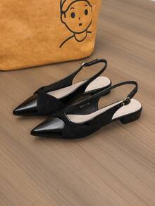 Giày cao gót đế dày màu trơn dành cho nữ, kiểu dáng thời trang mới, mũi nhọn, quai hậu hở gót, chất liệu giả da, thích hợp cho hoạt động ngoài trời, đi làm và công sở. - màu đen - Xem 1