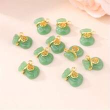5/10个手工绿色葫芦吊坠 - 传统金色吊坠，适合DIY珠宝制作 - 彩色 - 查看 4