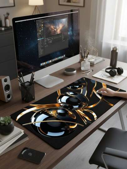 Large Size Waterproof Non-Slip Smooth Cloth Surface Black Gold 3D Fluid Art Pattern Mouse Pad, Also Suitable As Keyboard Pad, Desk Mat Or Book Stand, Suitable For Gamers, Office And Dorm Use, Compatible With Mouse And Trackball, Gift For Gamers, Electronics > Computer & Office > Mouse Pads & Wrist Rests > Mouse Pads