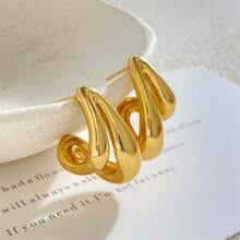 2026新款金色水滴耳环，独特设计，优雅弧线耳环，女士款 - 金色 - 查看 6