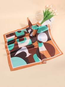 1pc Faux Silk Printed Neckerchief, Versatile Headband/Hair Scarf, Suitable For Daily Use - Multicolor - View 3
