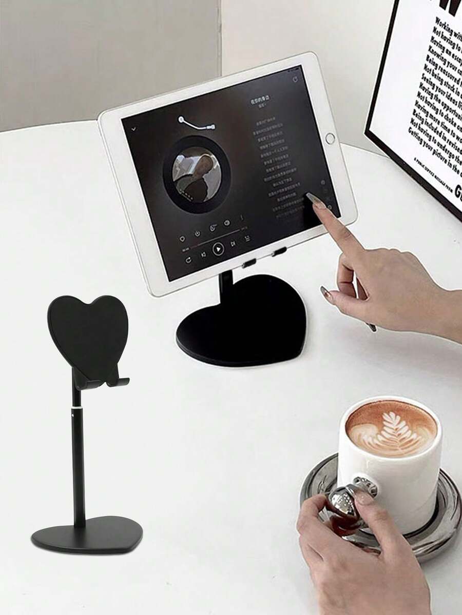 Heart-Shaped Metal Adjustable Desktop Stand, Creative Love-Shaped Expandable Phone Holder, Stable Non-Slip Tablet Stand For Live Streaming And Slouchy Use