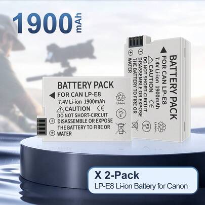 EDEKOY LP-E8 Camera Battery Is Rechargeable With A Capacity Of 1900mAh And 7.4V. It Is Compatible With Can On EOS Rebel T2i, T3i, T4i, T5i, 550D, 600D, 650D, 700D, Kiss X4, X5, X6i, And X7i Cameras (Not Compatible With T2, T3, T4, T5, T2T2i).