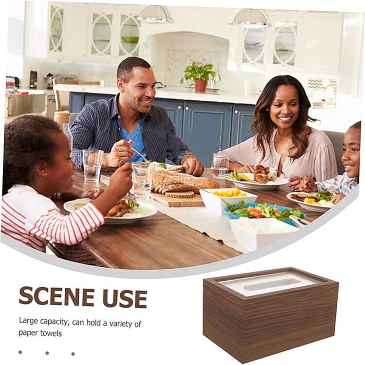 1个新款豪华胡桃木纹亚克力纸巾盒，加厚木质抽屉盒，桌面收纳盒，轻奢风格，适用于餐厅、酒店、客厅、卧室、书房、咖啡桌，家居装饰餐巾架 - 彩色 - 查看 8
