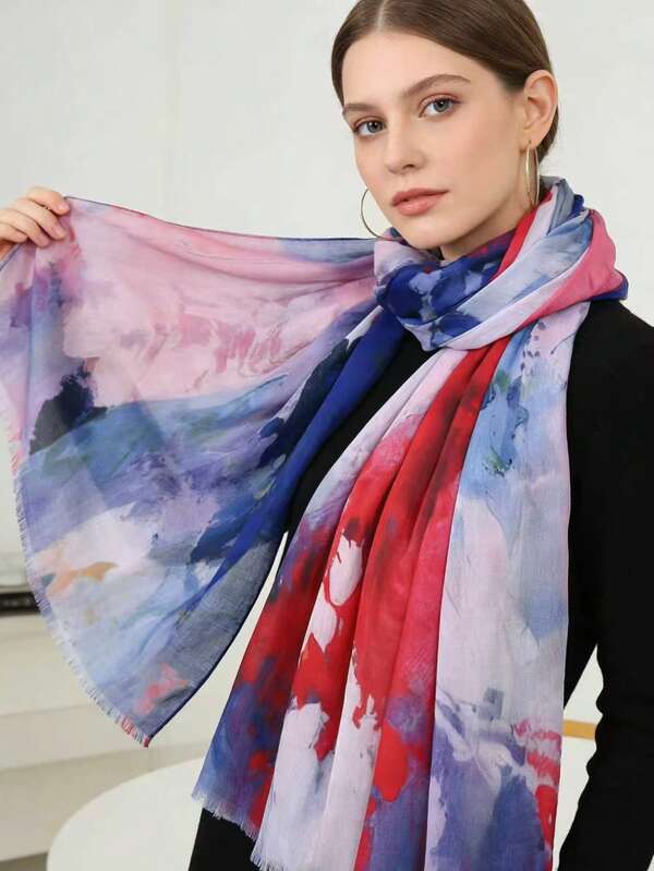 1pc New Arrival Women's Faux Silk Multi-Color Casual Headscarf, Scarf, Shawl