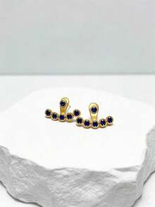 3 pares de pendientes con forma de abanico de acero inoxidable con rhinestones, pendientes ajustables de personalidad de diseño minimalista y de lujo versátiles para mujeres, con uso delantero y trasero desmontable - Multicolor - Ver 6