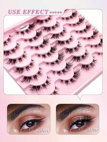 ENCHUW 14 Pairs Fluffy Soft Fine Natural Curly Reusable False Eyelashes With Transparent Band, Suitable For Vacation - Black - View 4