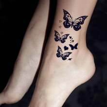 AMIFANS 蝴蝶和心形半永久纹身贴纸，可持续1-2周，持久耐用，果汁纹身贴纸，逼真纹身贴纸，浪漫纹身贴纸，防水，逼真纹身效果，独特设计，水果纹身贴纸，植物纹身贴纸 - 黑色 - 查看 4