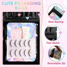 100 Pack Black Mylar Holographic Resealable Bags, Clear Packaging Bag For Retail Product, Odor Proof Foil Pouch Bag For Food Storage, Lipgloss, Jewelry, Small Business Craft Baggies, Candy Bags, Biscuit Bags, Party Bag, Eyelash Packaging For Small Business - Zipper Lock, Smell Proof - 7.5 X 12 cm (3 X 4.7 In) - View 7