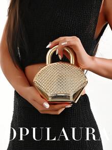 OpulAura迷你贝壳造型时尚激光金属手拿包，Y2K复古金属框架链条单肩斜挎包，适合女性出席正式晚宴、外出、约会、购物等各种场合。优雅的贝壳造型钱包，完美搭配派对、婚礼、正式晚宴和宴会，可与婚纱、礼服、舞会礼服和生日礼服相得益彰。 - 金色 - 查看 8
