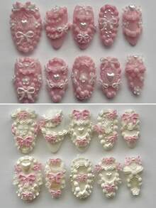 1个可爱奶油草莓蕾丝法式美甲透明硅胶指甲模具 - 無色 - 查看 10