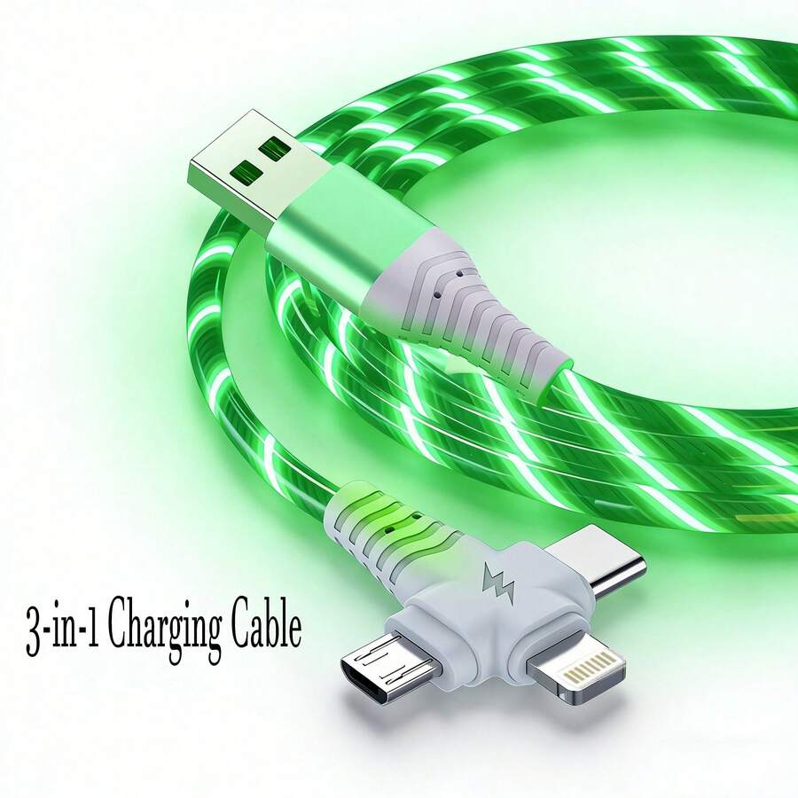 1条三合一多功能充电线，LED十字渐变灯，兼容 17 Pro Max/17 Pro/17/Air/16/15/14/13/12/11、S26/S25/S24/S23/S22/S21 Ultra Plus等机型，支持快速数据传输和充电。 - 彩色 - 查看 1