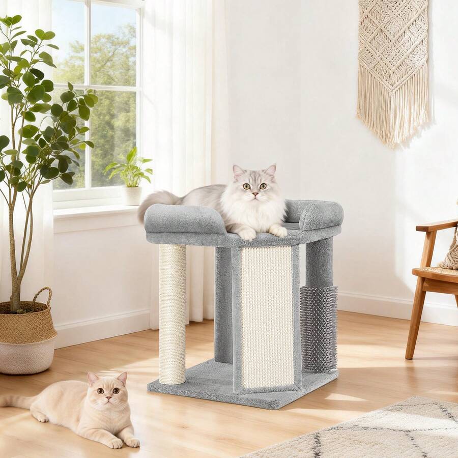 Hzuaneri Cat Tree For Indoor Cats, 48 Cm Cats Tower With Cat Scratching Post, Large Pentagonal Top Platform, One-Piece Scratching Board, Grooming Post - Light Grey - View 1
