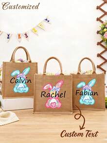 Personalized Easter Bags, Jute Easter Bags, Custom Easter Bunny Name Bags, Easter Egg Hunt Bags, Easter Baskets, Easter Gift Bags - Multicolor - View 3