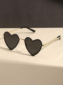 1pc Women Metal Advanced Sense Unique Heart Shape Frame Tinted Lens Stylish Lively Popular Design Perfect Fashion Eyeglasses For Weekend Outfit,Partywear,Beach Accessories Gift For Women - 彩色 - 查看 6