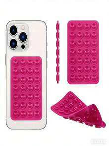 1pc Multifunctional Double-Sided Silicone Suction Cup Phone Case Holder, 28 Suction Cups, Pink - Hot Pink - View 9
