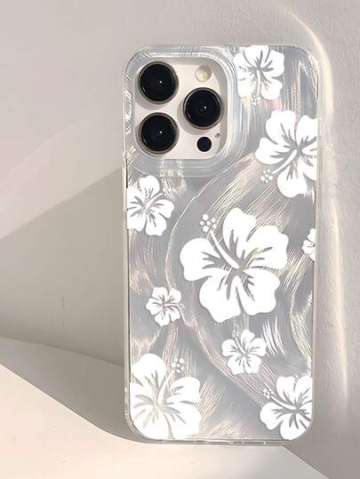 Funda de teléfono con patrón minimalista de flor de hibisco fresca, cubierta protectora transparente y gruesa adecuada para Samsung A05, A05S, A13, A14, A15, A53, A54, A55, A56, S22, S23, S24, S25 y Apple 11, 12, 13, 14, 15, 16, 17 Pro Max