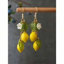 2pcs Resin Lemon Raspberry Earrings Light Weight Fruit Food Earrings Can Love Kawaii Earrings Pastoral Earrings For Her Birthday Present,Gold Jewelry,Summer,Valentine's Day - Nhiều màu - Xem 4