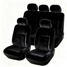 5pcs Plush Car Seat Covers, Black & Gray Fluffy Seat Cushion Protector, Warm Winter Seat Pad Suitable For SUV & Sedan, Universal Car Seat Accessories - Multicolor - View 2