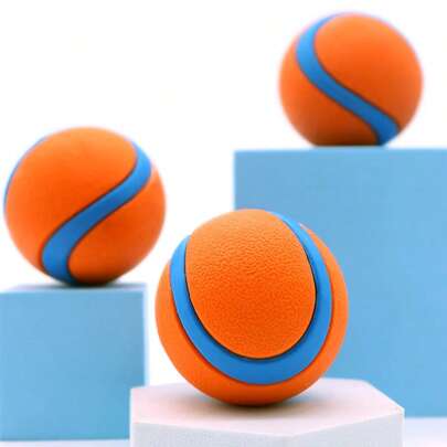 1pc Elastic Dog Ball - Cleans Teeth, Waterproof, Suitable For Training & Play, Bright Orange & Blue - For Medium Dogs