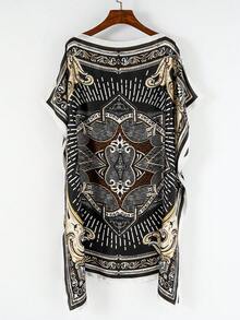 1 szt. damski sweter z nadrukiem w stylu vintage z łańcuszkiem, długi szal z imitacji jedwabiu, narzutka na plażę, wiosna/lato, wakacje, swobodny strój kąpielowy - Wielokolorowe - Zobacz 1