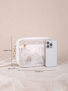 1pc See-Through Crossbody Bag, Can Hold Daily Essentials, Black Trimmed See-Through Organizer Pouch, Lightweight & Fashionable, Suitable For Storing Cosmetics, Glasses And Other Items - White - View 4