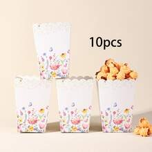 10/20/50个装，白色花朵背景生日快乐食品盒，野花主题派对薯条盒、爆米花杯、爆米花桶和零食盒，适用于茶话会、生日派对装饰、家庭电影之夜，也适合装午餐盒、面包、汉堡等。 - 查看 9