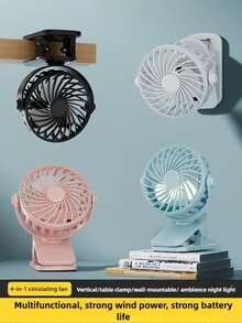 BREEZORA Portable Clip Fan With LED, 360° Adjustable Mini USB Powered Fan, Suitable For Office, Bedroom, Travel And Camping, With Base, Battery Powered, For Indoor And Outdoor Use - Clip-on - View 4