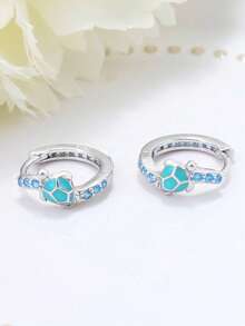 925 Sterling Silver Cute Blue Turtle Cubic Zirconia Hoop Earrings, Suitable For Daily Wear, Birthday Gift - Blue - View 4