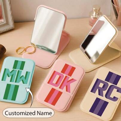 Bridesmaid Gift, Personalized Travel Makeup Mirror With Letter, Portable Folding Makeup Mirror, Bachelorette Party Gift