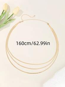 1件金属多层蛇形链条腰带/身体链，适合夏季沙滩派对比基尼装扮 - 金色 - 查看 12