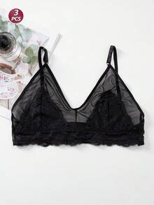 3件套女士性感蕾丝无钢圈文胸，舒适透气日常穿着文胸 - 彩色 - 查看 3