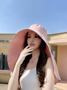 1pc Women's Large Brim Beach Hat With Shawl Covering And Full Sun Protection - Multicolor - View 2