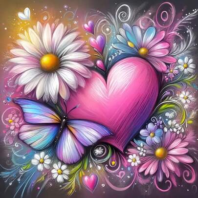 1pc 5D Acrylic Diamond Painting Kit, [30*30cm/11.8*11.8in] Or [40*40cm/15.7*15.7in] Heart & Butterfly Pattern, Suitable For Adult Beginner DIY Mosaic Diamond Art, Full Drill Handmade Diamond Painting, Decor For Living Room, Bedroom, Office, Surprise Gift For Family And Friends