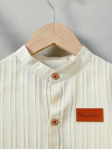 Young BoyButton-Up Short Sleeve Cardigan And Shorts 2 Pieces Casual Outfit, Summer - Apricot - View 6