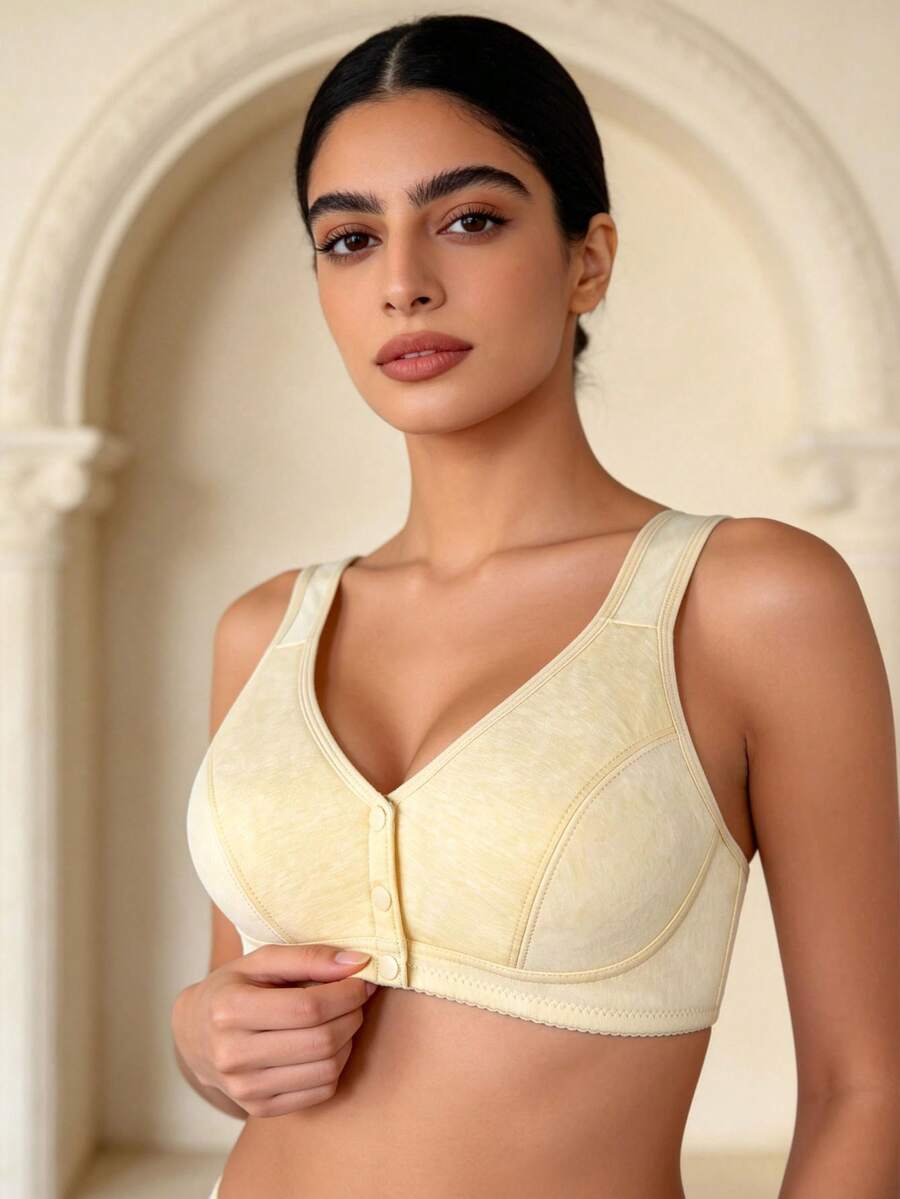 Camiseta sin tirantes cómoda y elástica con cierre frontal simple para mujer Temptuelle - Albaricoque - Ver 1