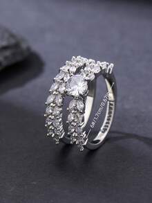 1 Set Of 2 Minimalist Sparkling Zirconia Inlaid Closed Ring Set, Versatile For Daily, Party, Wedding, Spring, Eid/Ramadan Blessing Gift - Sparkling  Closed Ring Set - View 11