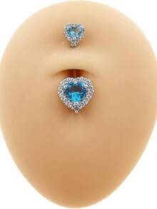 一款性感优雅的肚脐钉，钛钢材质，甜美酷炫，心形设计，闪耀钻石，14GA 316L不锈钢材质，镶嵌锆石和水晶，双心形肚脐环。 - 彩色 - 查看 6