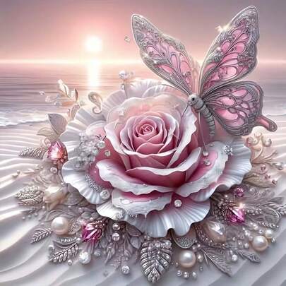 1pc [30*30cm/11.8*11.8in][40*40cm/15.7*15.7in]5D Acrylic Diamond Painting Kit, Floral & Butterfly Pattern, Suitable For Adult Beginners DIY Mosaic Diamond Art, Full Drill Handmade DIY Diamond Painting, Applicable For Living Room, Bedroom, Office Wall Decor, Surprise Art Home Decor Gift For Family And Friends