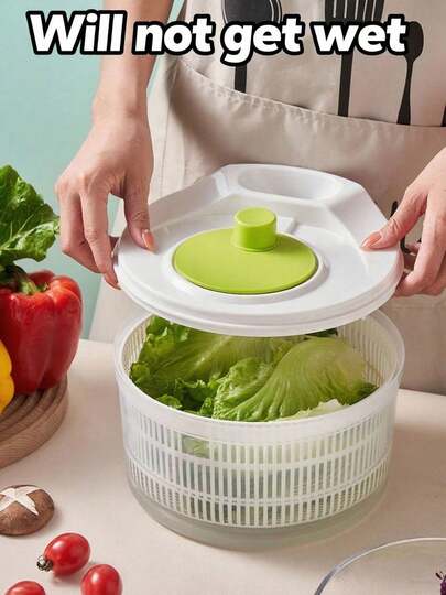 1Pc Multifunctional Multicolor Salad Spinner, Manual Fruit & Vegetable Dryer, Double Layer Drain Basket, Unbreakable PP Material, Kitchen Gadget, Efficient Salad Preparation, Kitchen Essential