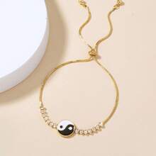 1件 时尚优雅的微镶锆石太极八卦元素爪链手链 - 金黃色 - 查看 5