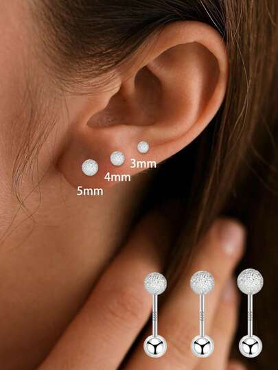 1件925纯银小球耳钉/鼻环，3/4/5毫米哑光极简经典设计，可爱日常佩戴，情人节礼物，特殊场合