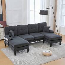 Sofas & Couches - Dark Gray + Linen + 4 Seat + Foam - View 10