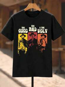 T-shirt grafica autunnale del film "Il buono, il brutto, il cattivo", stile street hip-hop, traspirante, stampa artistica - nero - Visualizzare 2