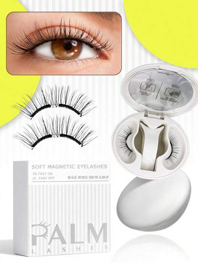  PALM LASHES升级版柔软磁性假睫毛，自然妆效，可重复使用，自带睫毛夹，无需胶水，易于佩戴和卸除，适合自然妆容。