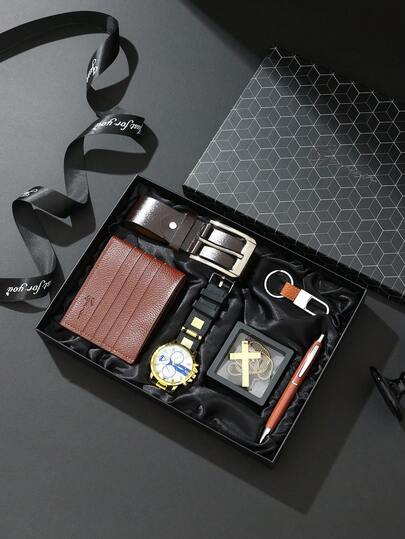 7pcs Men's Watch Gift Set, Suitable For Boyfriend, Father's Day, Birthday, Wedding Anniversary, Valentine's Day, Teacher's Day, Graduation Gift