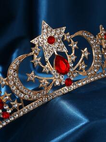 Tiara Crowns Star Moon Wedding Crystal Bridal Headband Rhinestone Hair Band For Women - Red - View 2